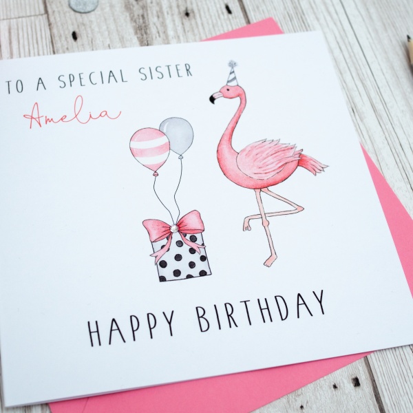 Personalised Flamingo Birthday Card - Daughter, Granddaughter, Sister